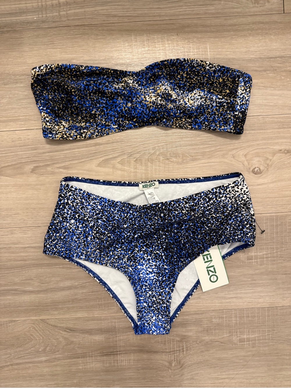 Kenzo Mare Donna Bandeau Bikini Set Size L Blue Speckled NWT